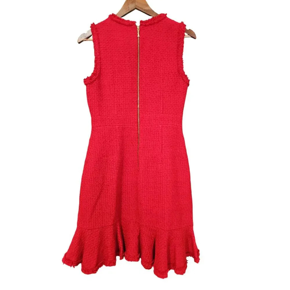 Kate Spade Ruffle Tweed Dress Charm Red Size 6 - Picture 7 of 11